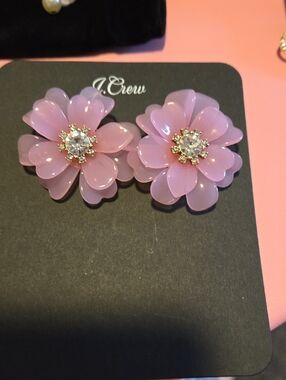 J. Crew Lavender/ Pink  Floral Crystal-Center Statement Earrings